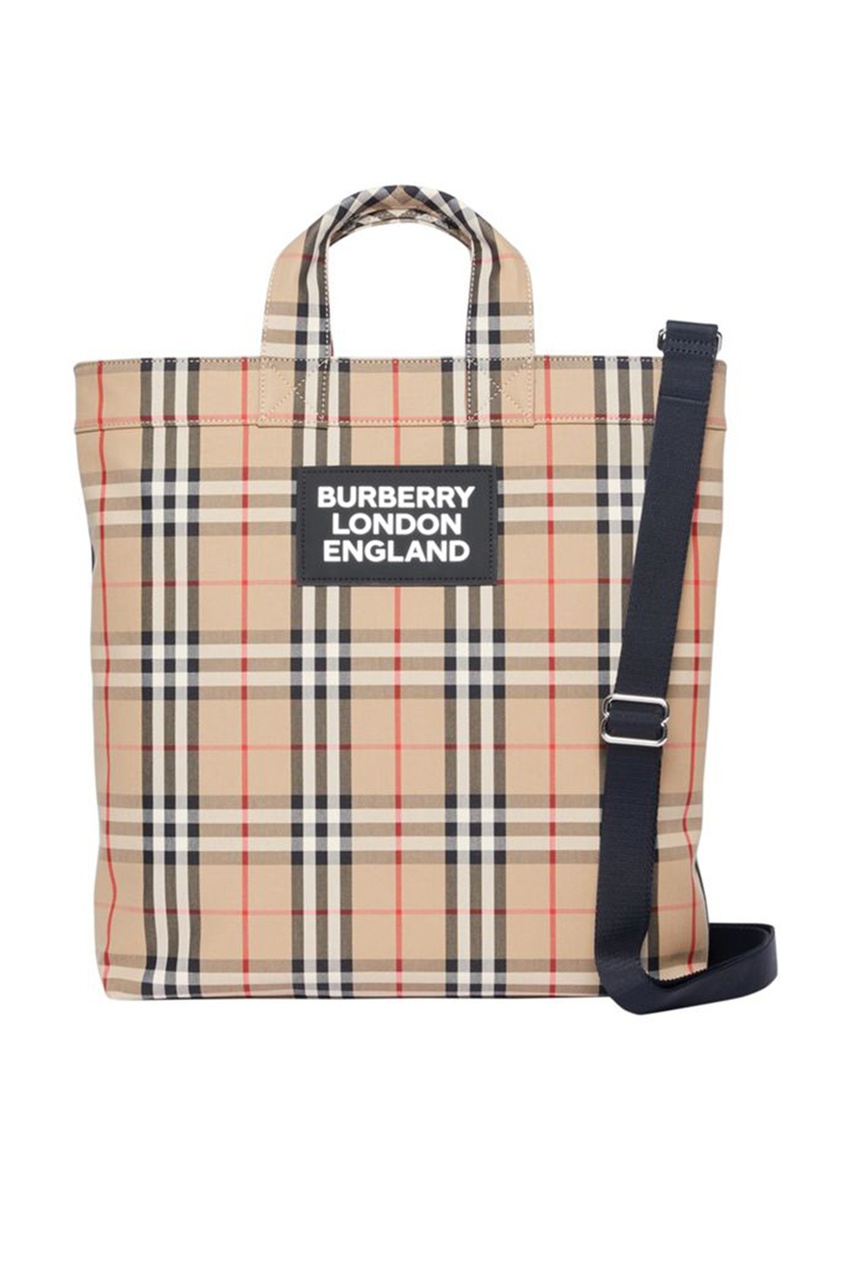 фото Бежевая сумка в клетку burberry