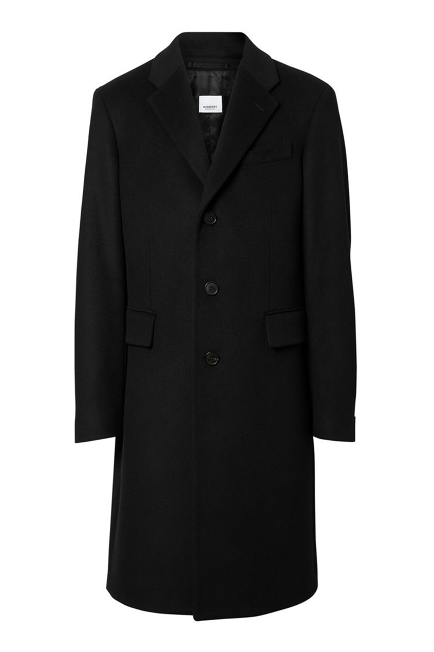фото Черное пальто из шерсти и кашемира burberry