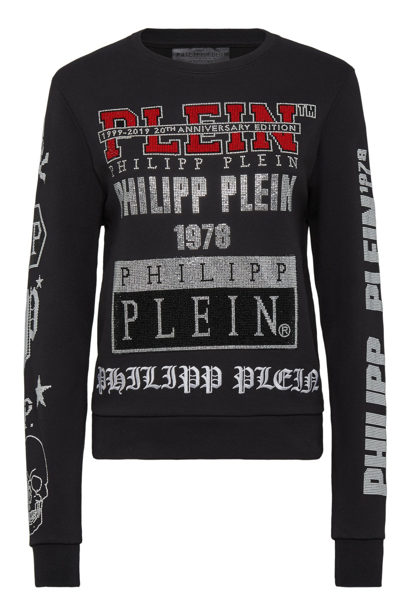 фото Черная толстовка с декором philipp plein