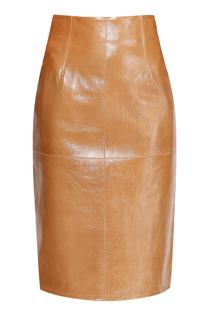 фото Кожаная юбка-карандаш карамельного цвета Max mara