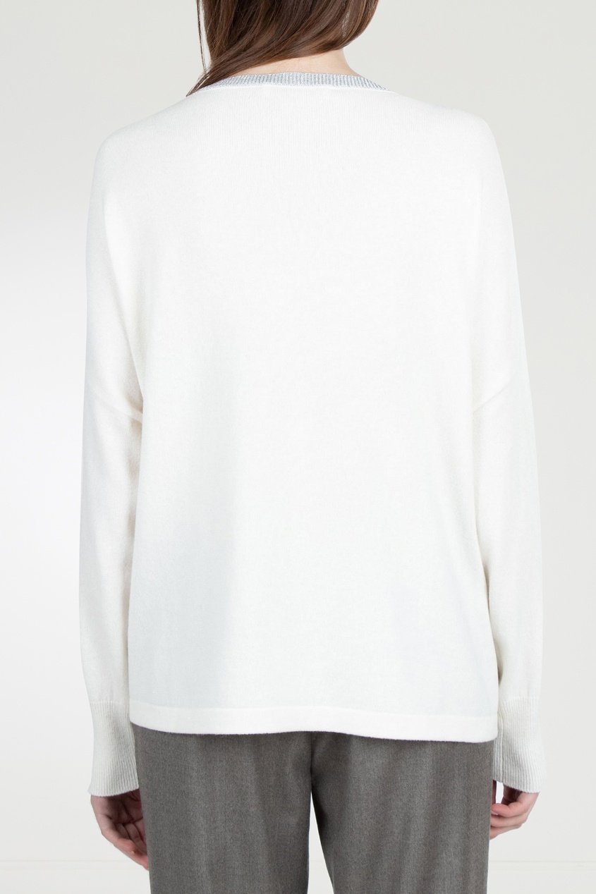 фото Белый шерстяной пуловер с серебристым вырезом fabiana filippi