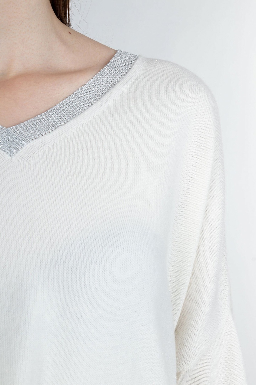 фото Белый шерстяной пуловер с серебристым вырезом fabiana filippi