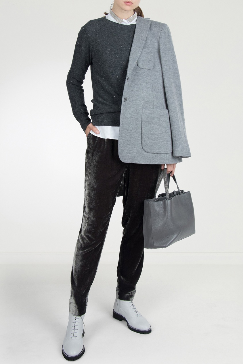 фото Серый шерстяной пуловер с рукавами реглан fabiana filippi
