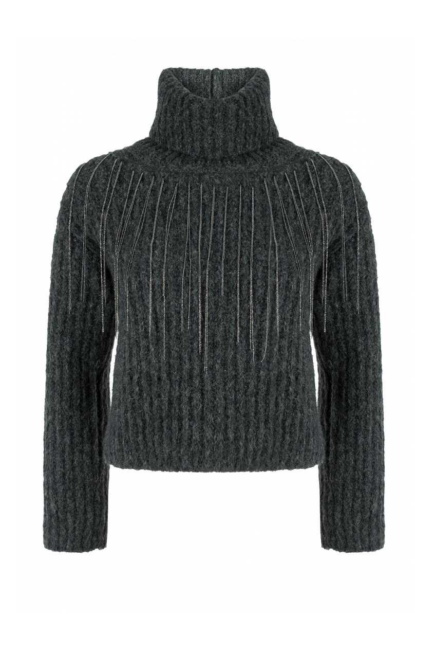 фото Серый шерстяной свитер с цепочками fabiana filippi