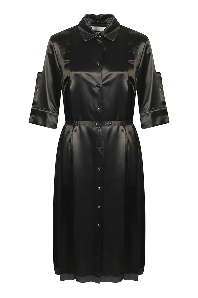 фото Атласное платье-миди черного цвета Jil sander