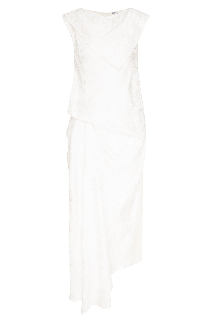 фото Белое жаккардовое платье сложного кроя loewe