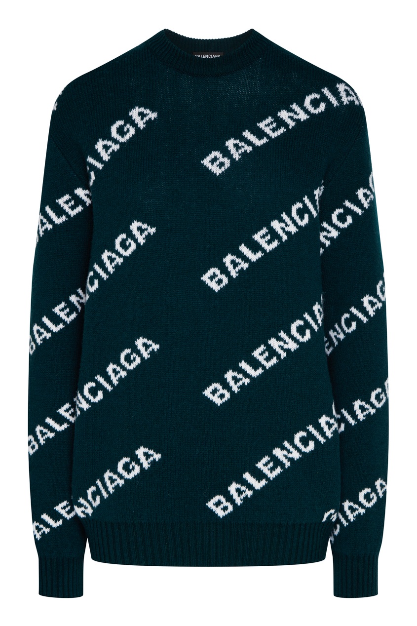 фото Темно-зеленый джемпер с белыми логотипами balenciaga