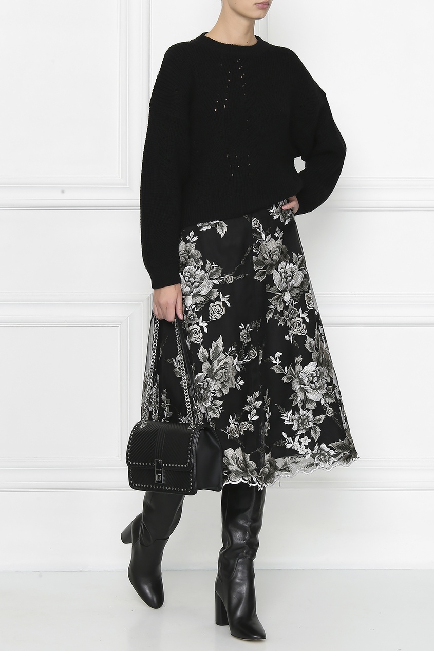 фото Черная юбка миди с декоративной вышивкой antonio marras