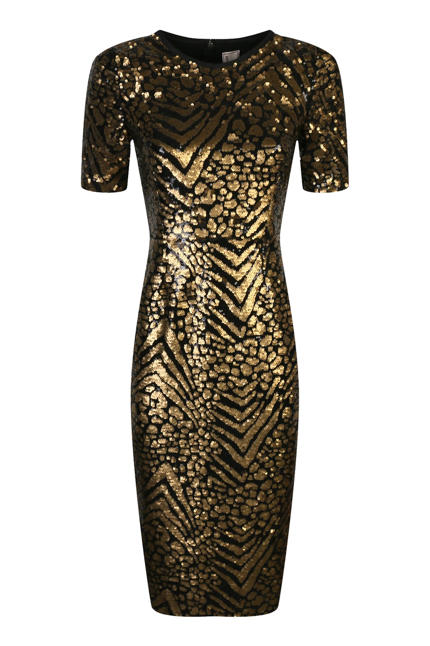 фото Черно-золотое платье-футляр, декорированное пайетками Antonio marras