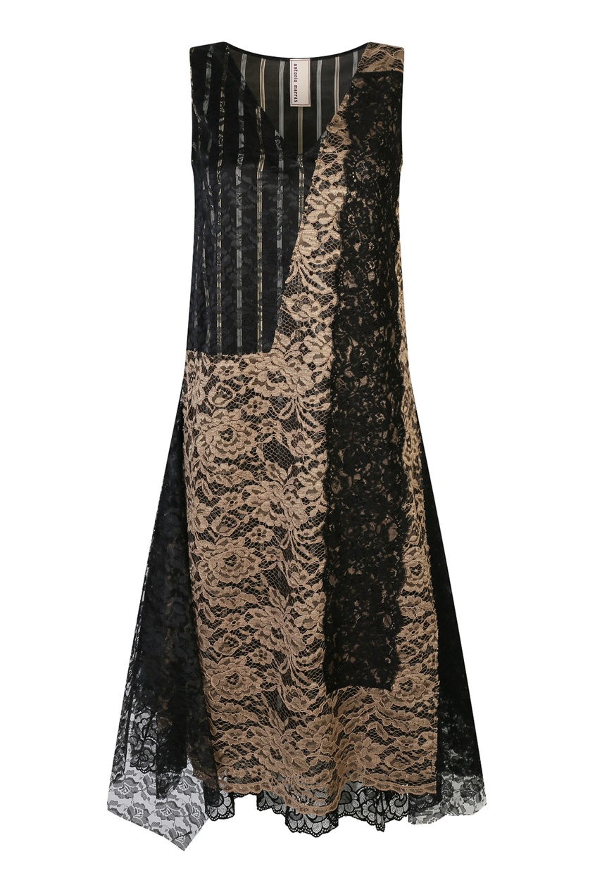 фото Черно-бежевое платье без рукавов с кружевным узором antonio marras