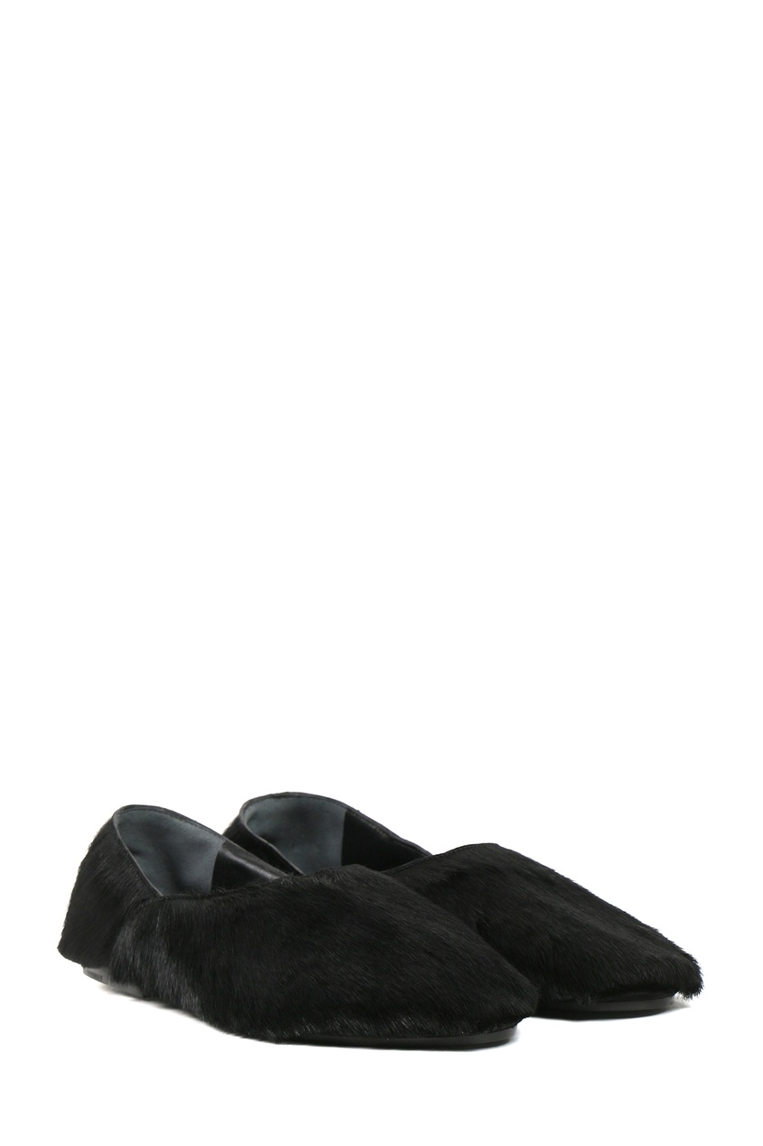 фото Черные меховые туфли Jil sander