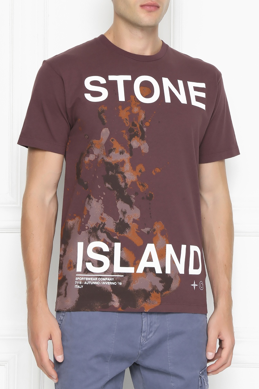 фото Бордовая принтованная футболка stone island