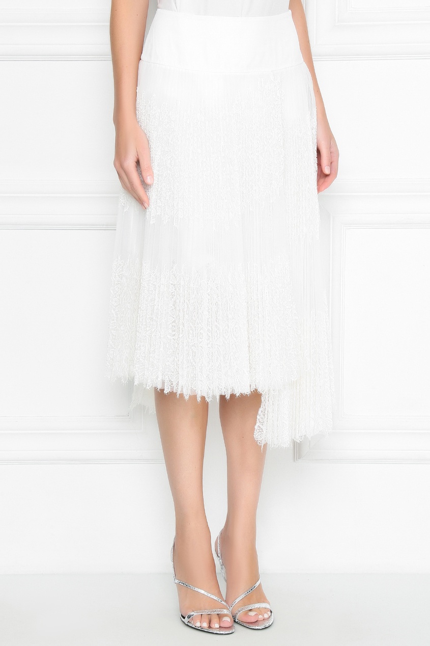 фото Белая плиссированная юбка с кружевом ermanno scervino