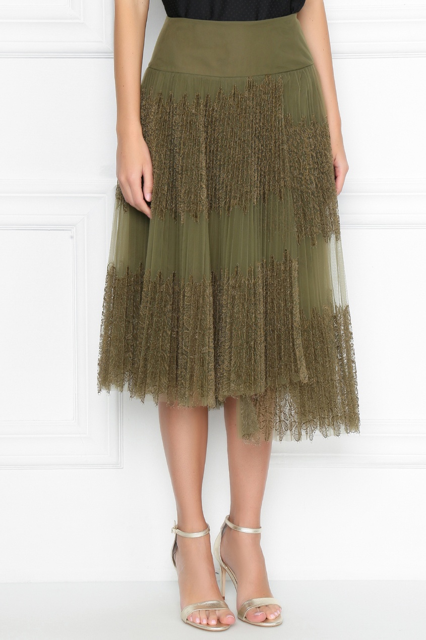 фото Зеленая плиссированная юбка с кружевом ermanno scervino