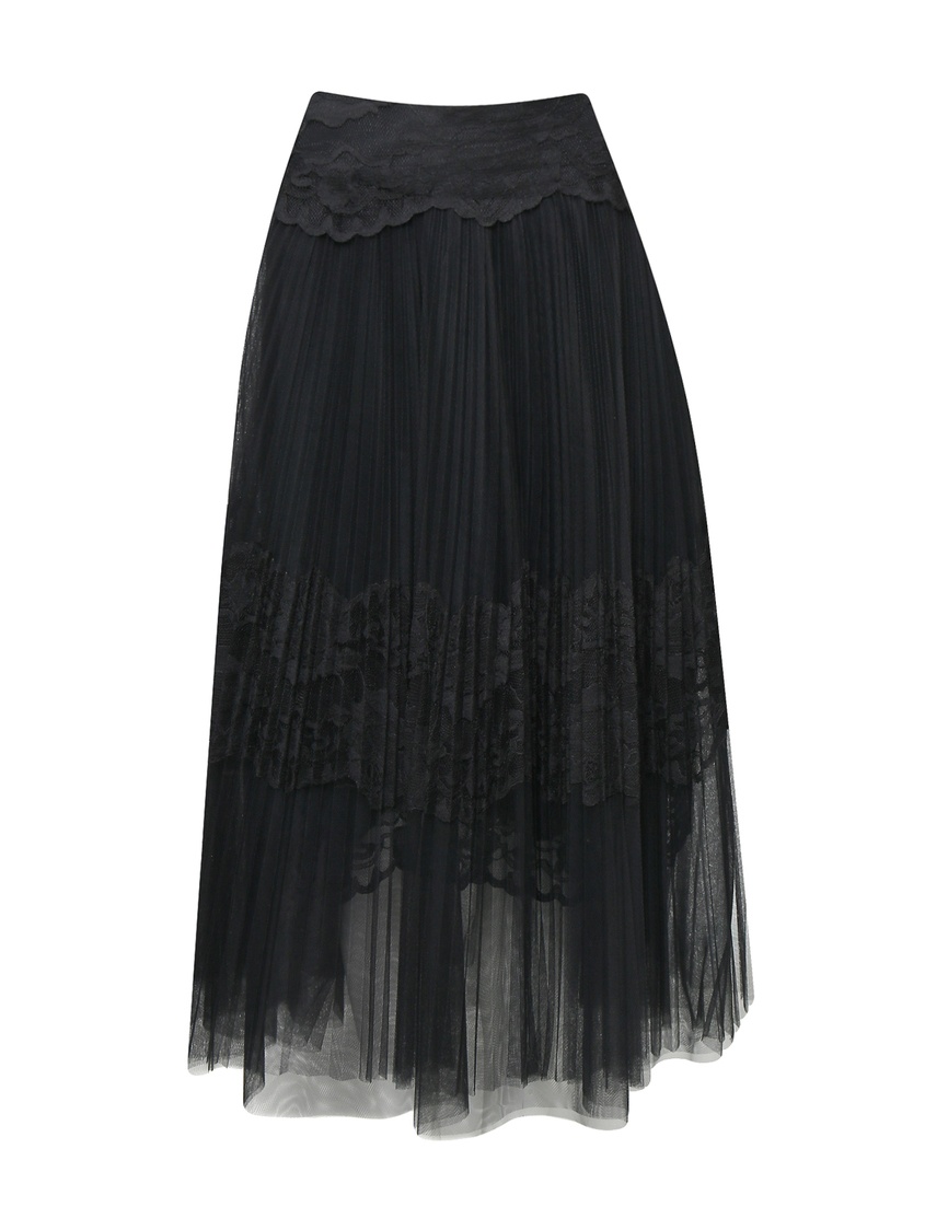 фото Черная плиссированная юбка с кружевом ermanno scervino