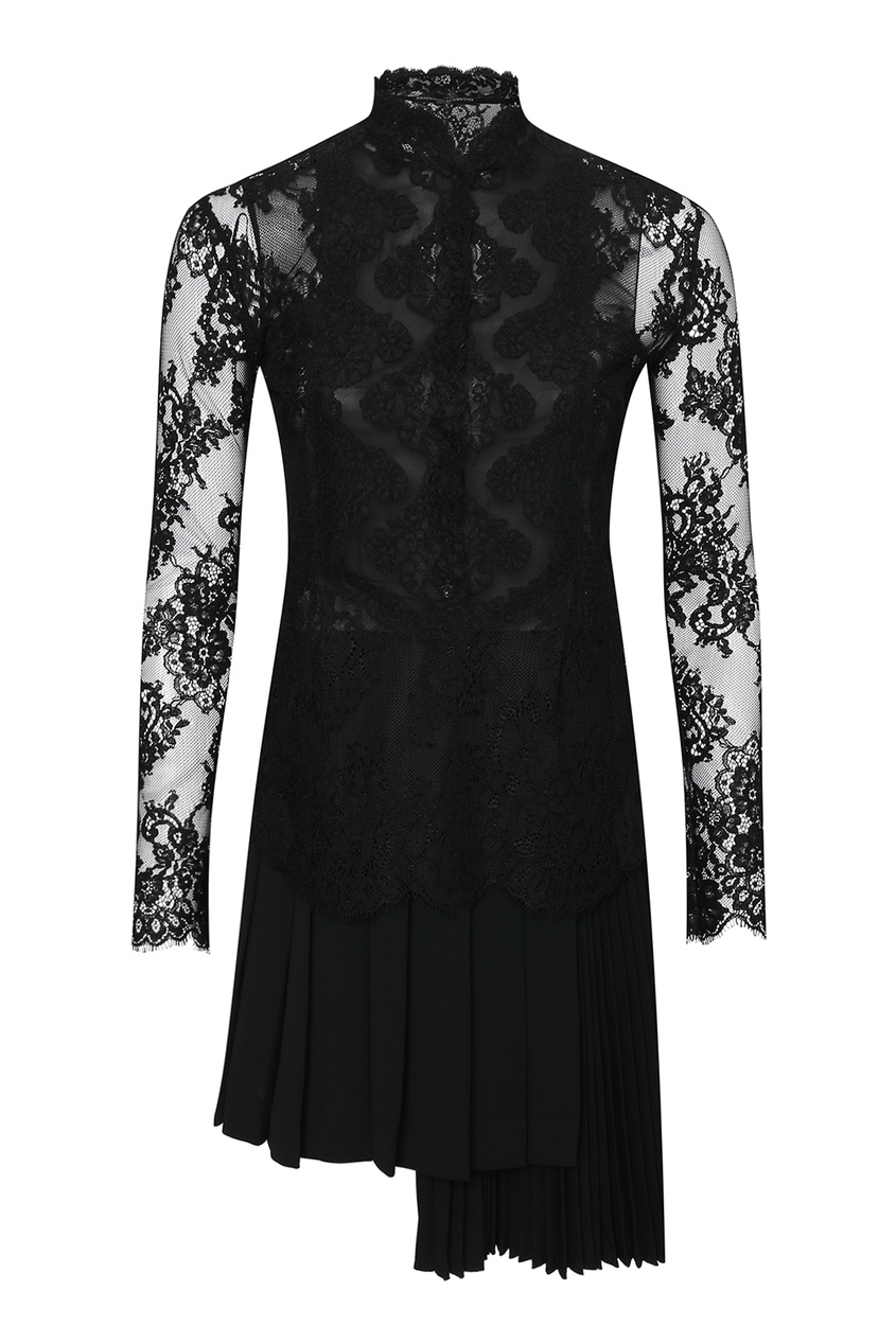 фото Черное асимметричное платье с кружевом ermanno scervino