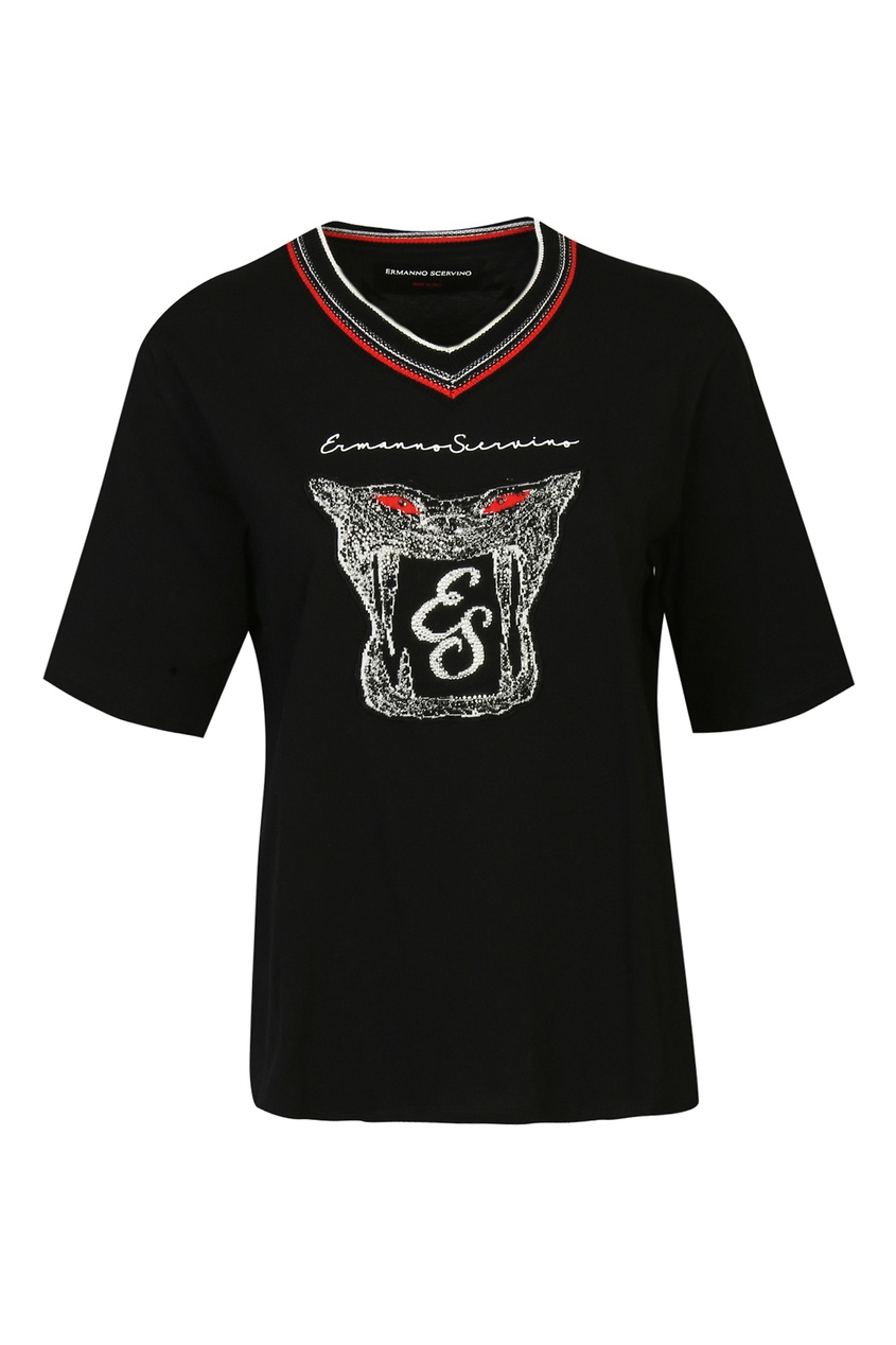 фото Черная футболка с v-вырезом и логотипом ermanno scervino