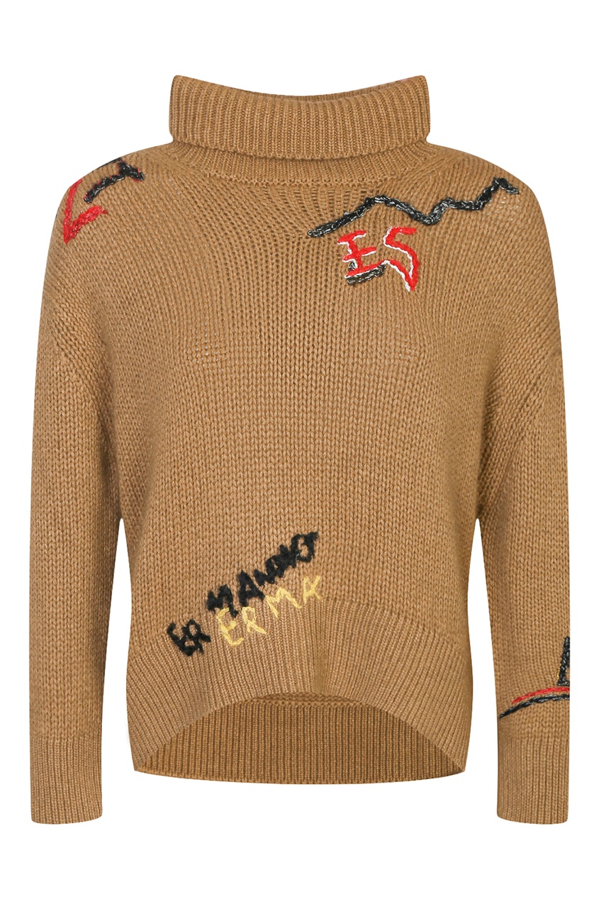 фото Песочный свитер с вышитыми надписями ermanno scervino