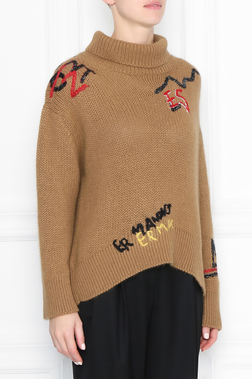 фото Песочный свитер с вышитыми надписями ermanno scervino