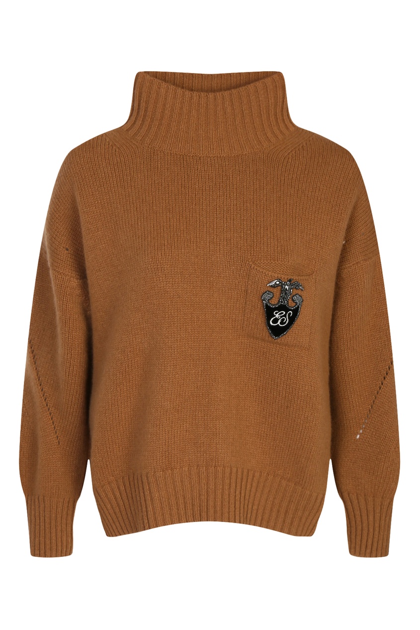фото Терракотовый свитер с карманом и аппликацией ermanno scervino