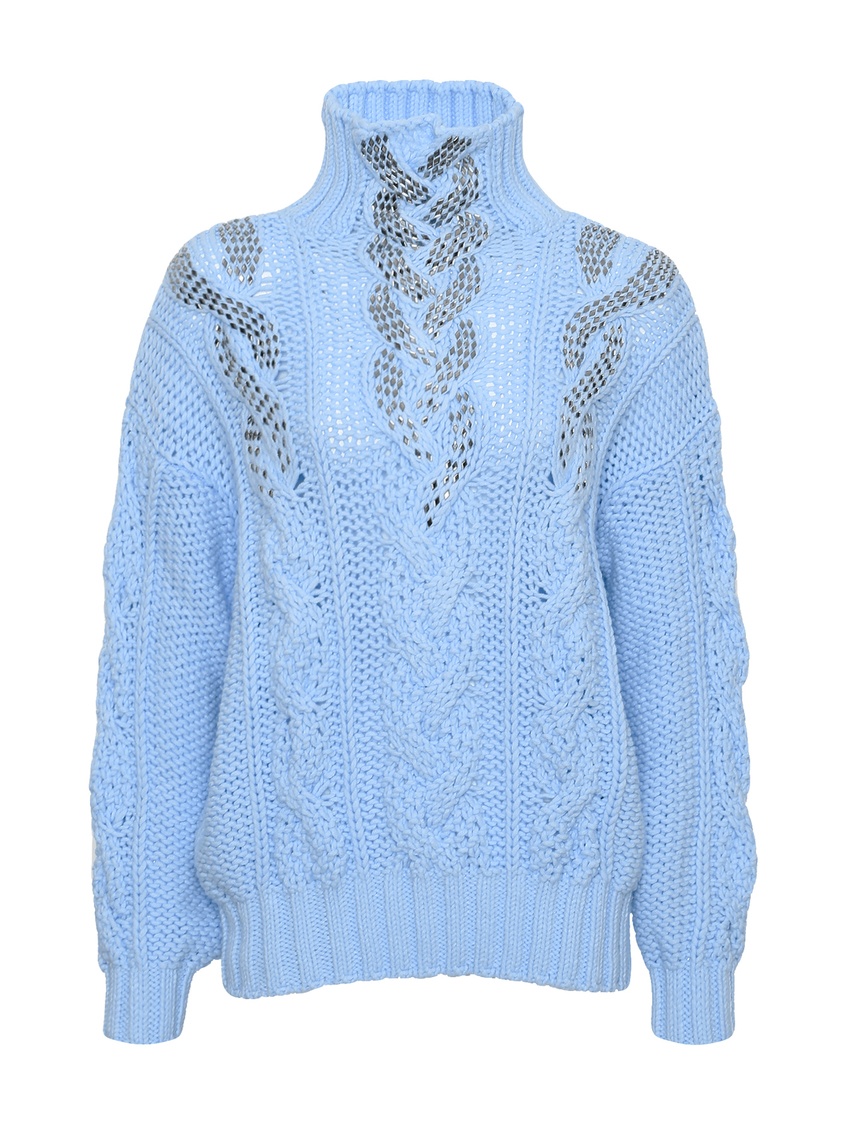 фото Голубой свитер с отделкой кристаллами ermanno scervino