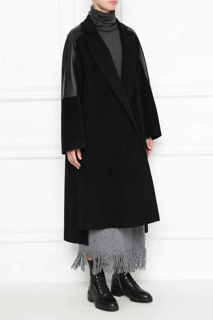 фото Черное пальто с асимметричным низом Marina rinaldi