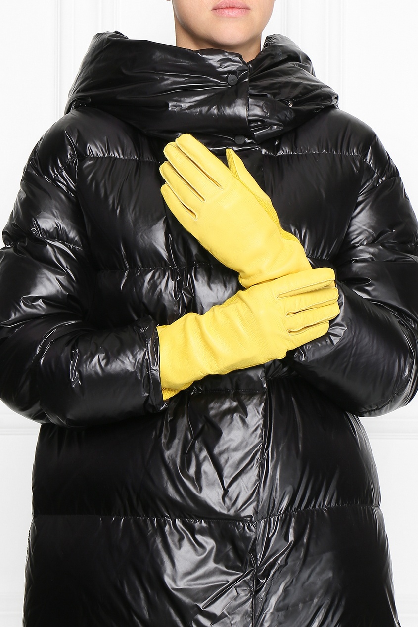 фото Желтые комбинированные удлиненные перчатки Marina rinaldi