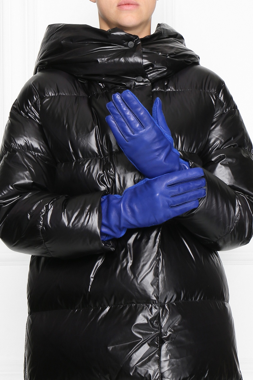 фото Синие комбинированные удлиненные перчатки Marina rinaldi