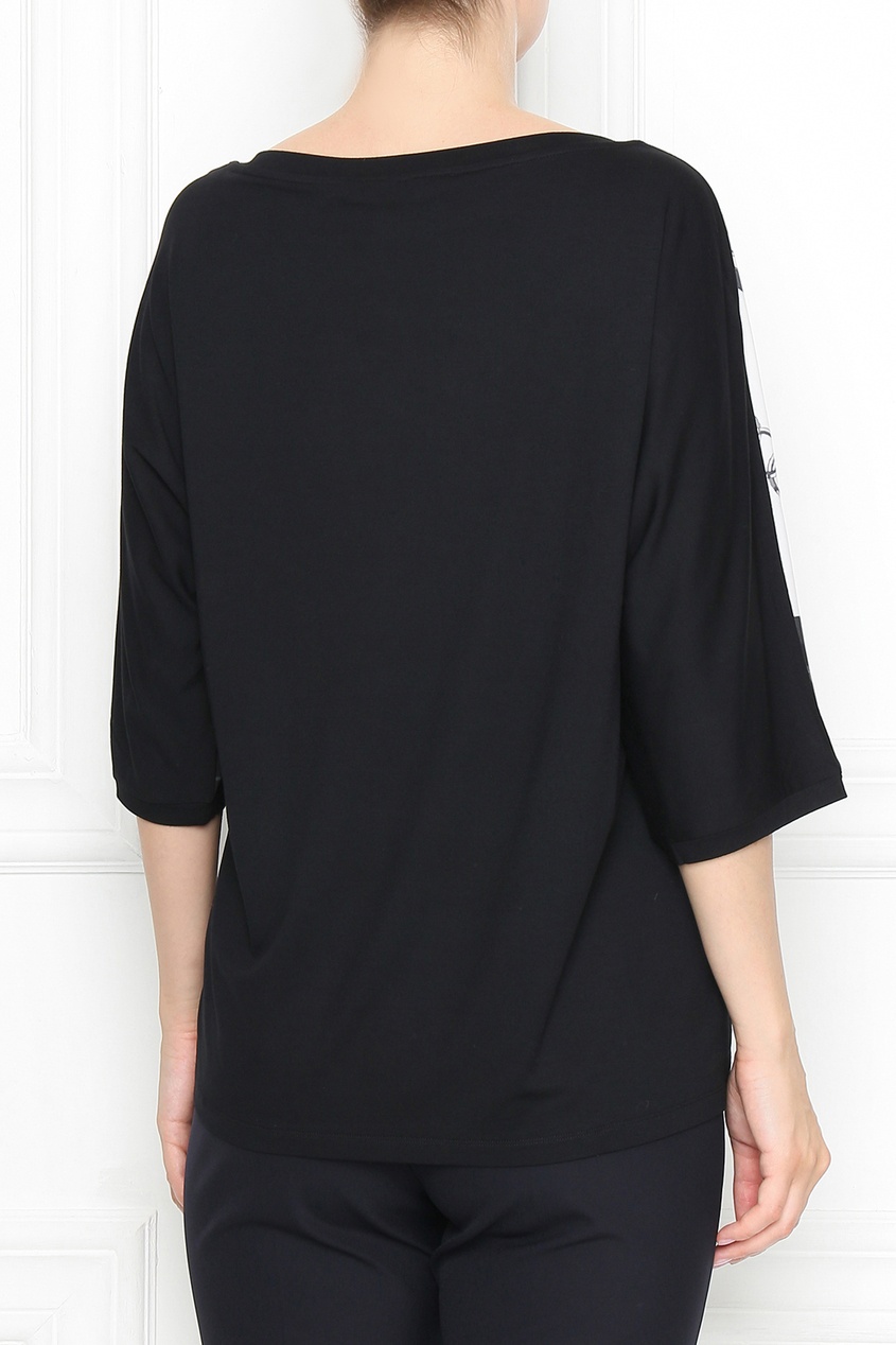 фото Черная комбинированная блузка с узорами Marina rinaldi