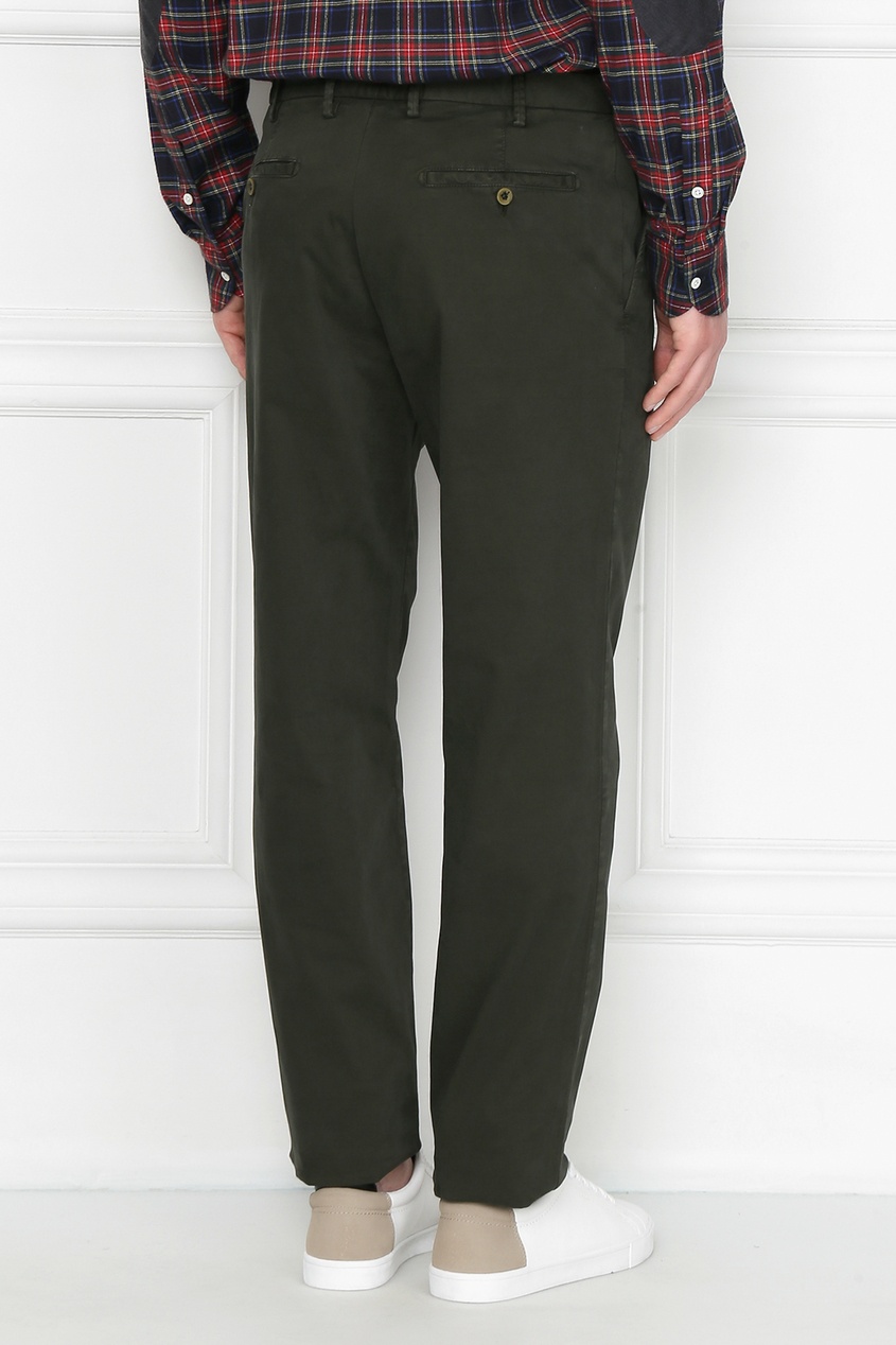 фото Хлопковые брюки серо-зеленого оттенка isaia