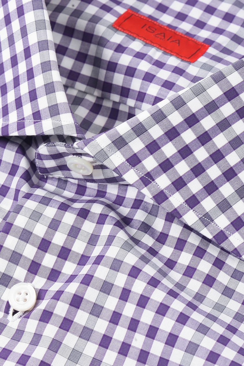фото Хлопковая рубашка с узором в фиолетовую клетку Isaia