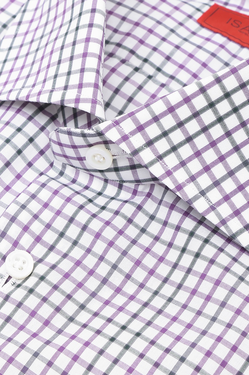фото Рубашка с мелким узором в клетку в фиолетово-серой гамме isaia