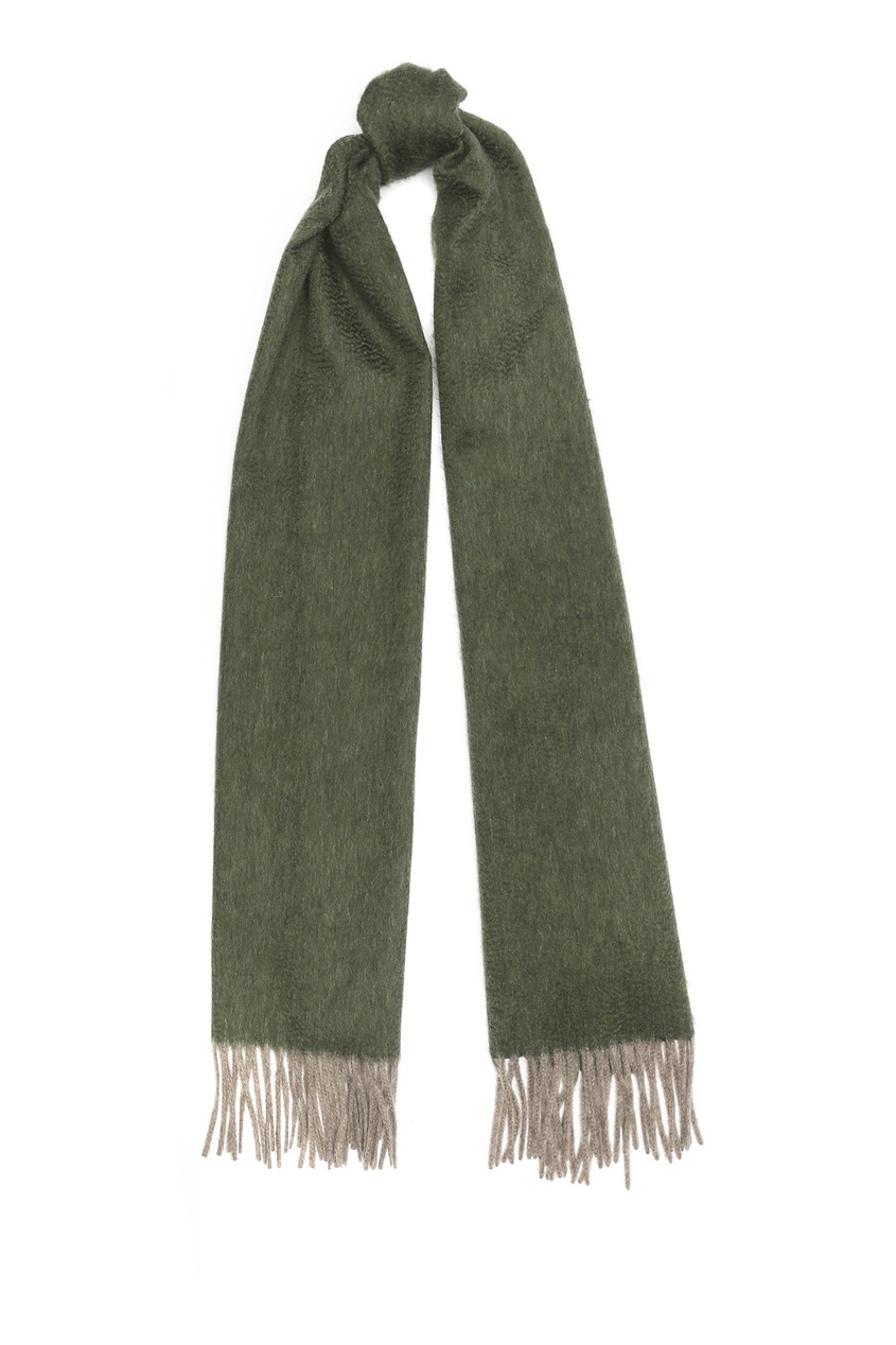 фото Темно-зеленый шарф с длинной бахромой isaia
