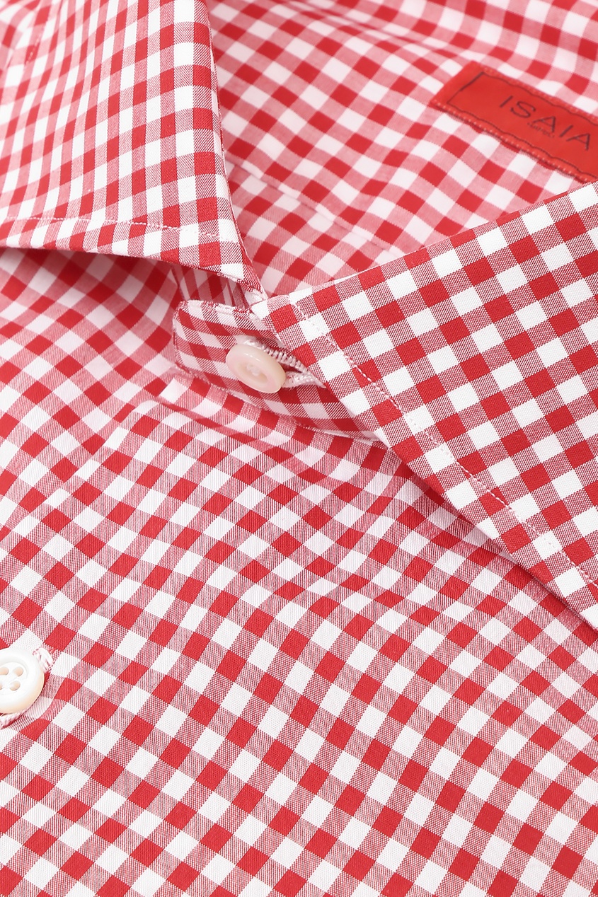 фото Хлопковая рубашка красно-белого цвета с узором в клетку Isaia