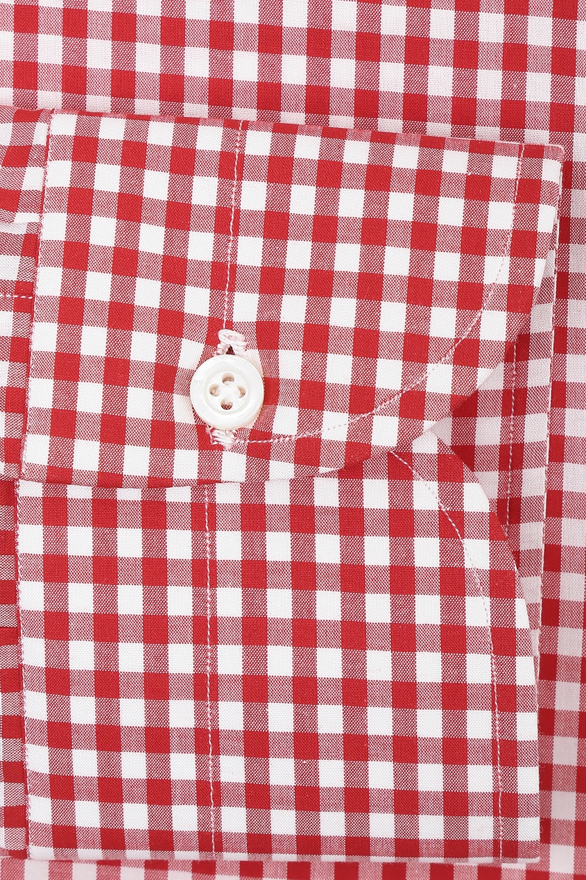 фото Хлопковая рубашка красно-белого цвета с узором в клетку Isaia