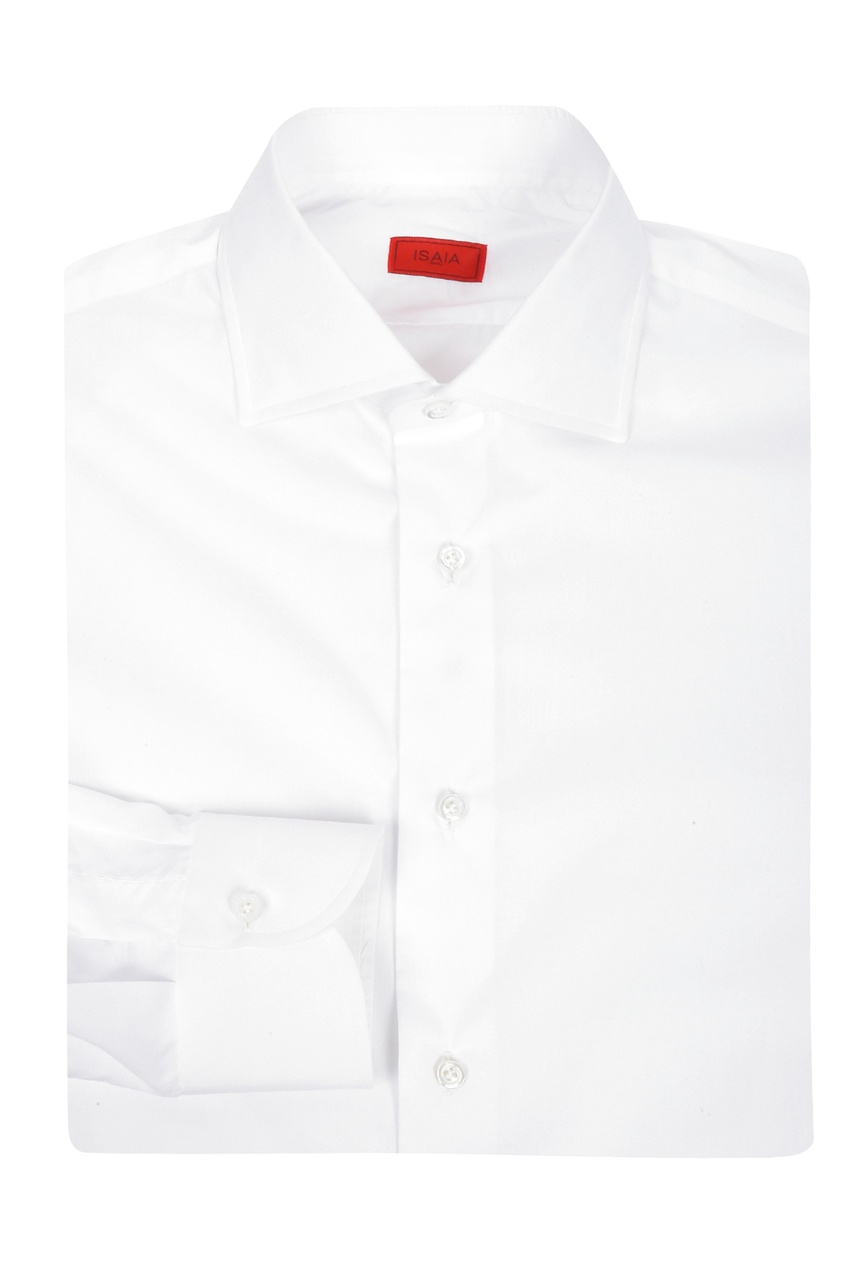 фото Белая рубашка из хлопка с перламутровыми пуговицами isaia