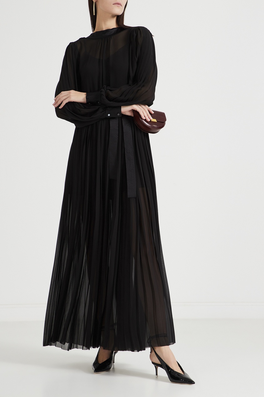 фото Черное платье-макси с плиссировкой karl lagerfeld