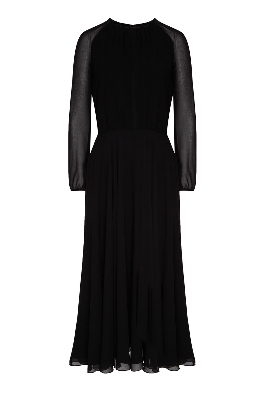 фото Черное платье миди из гладкого трикотажа laroom