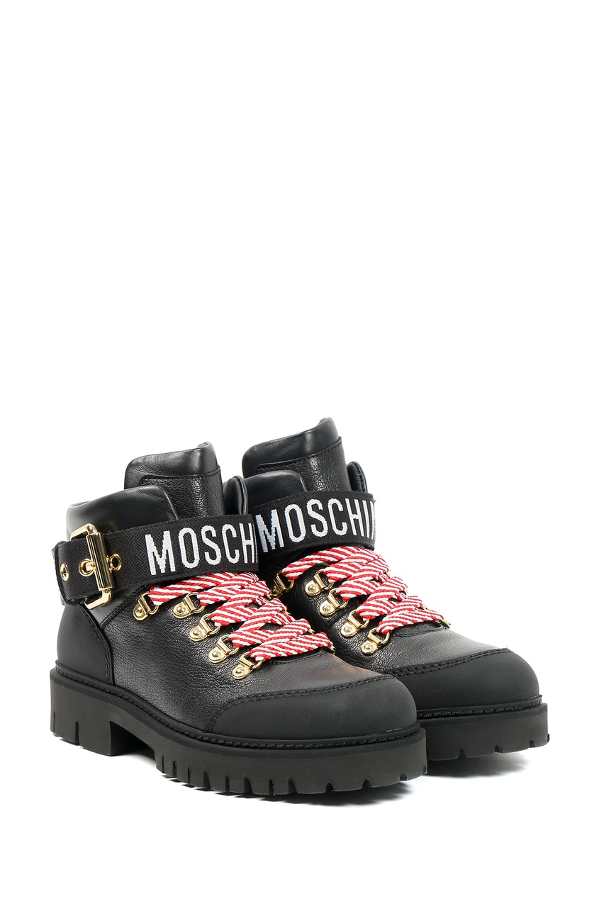 фото Черные кожаные ботинки trekking boot Moschino
