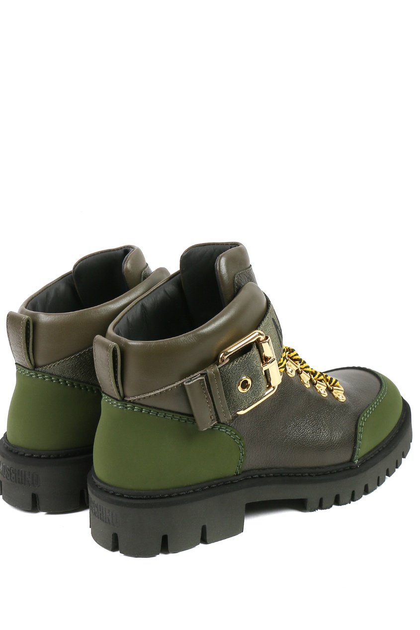 фото Ботинки из кожи Trekking Boot цвета хаки Moschino