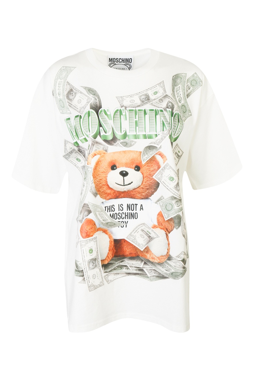 фото Футболка из хлопка с принтом dollar teddy bear moschino