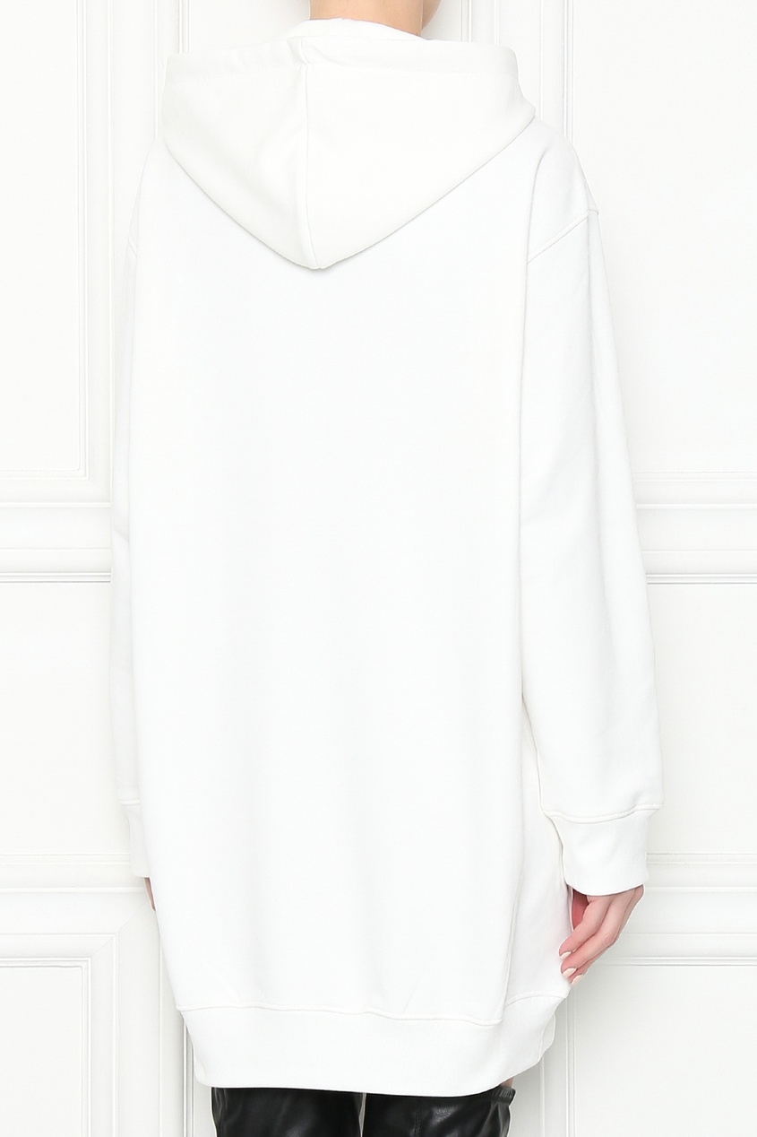 фото Белое платье-худи с принтом и логотипом moschino