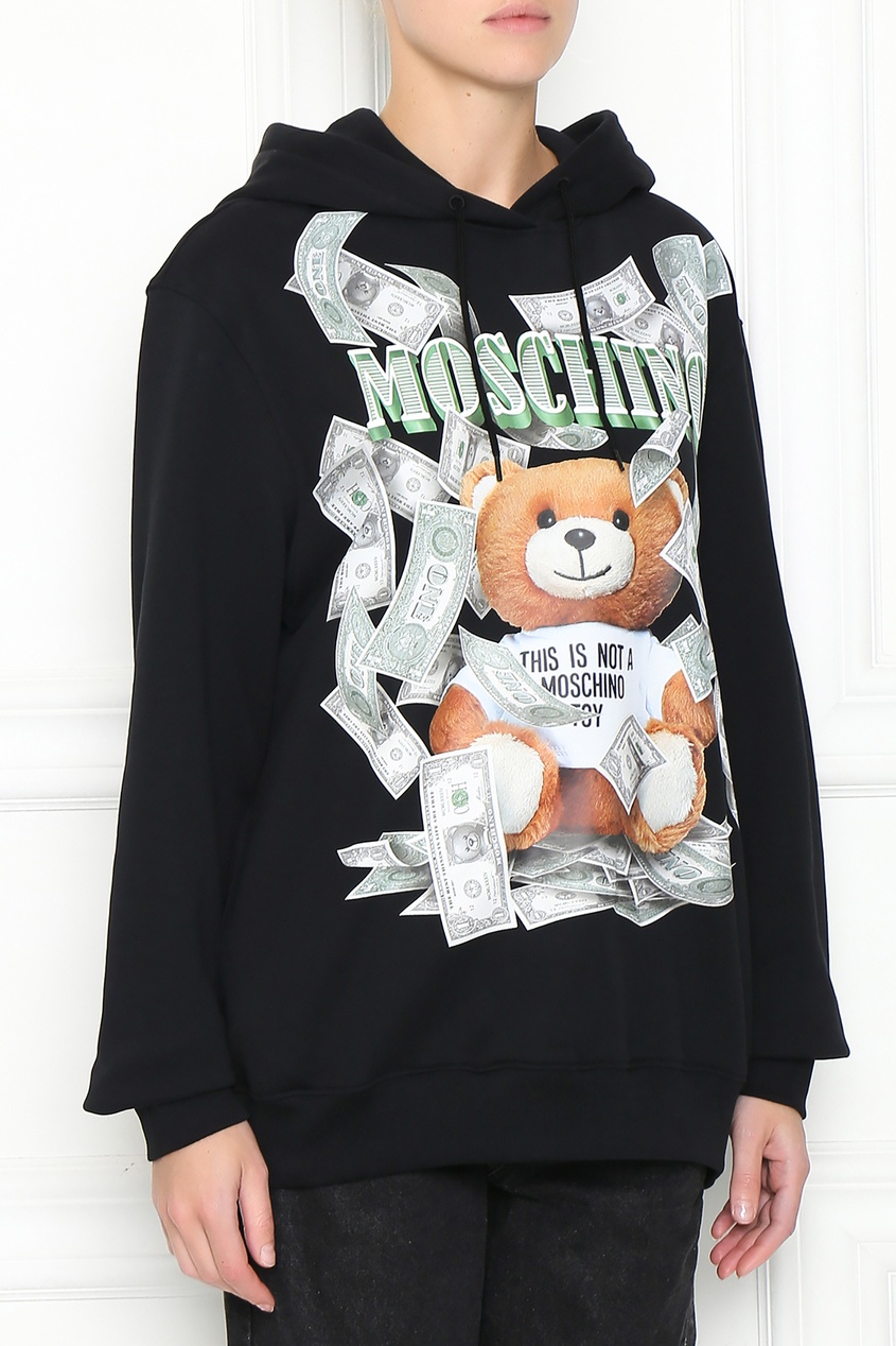 

Черная хлопковая толстовка с принтом Dollar Teddy Bear, Черный, Черная хлопковая толстовка с принтом Dollar Teddy Bear
