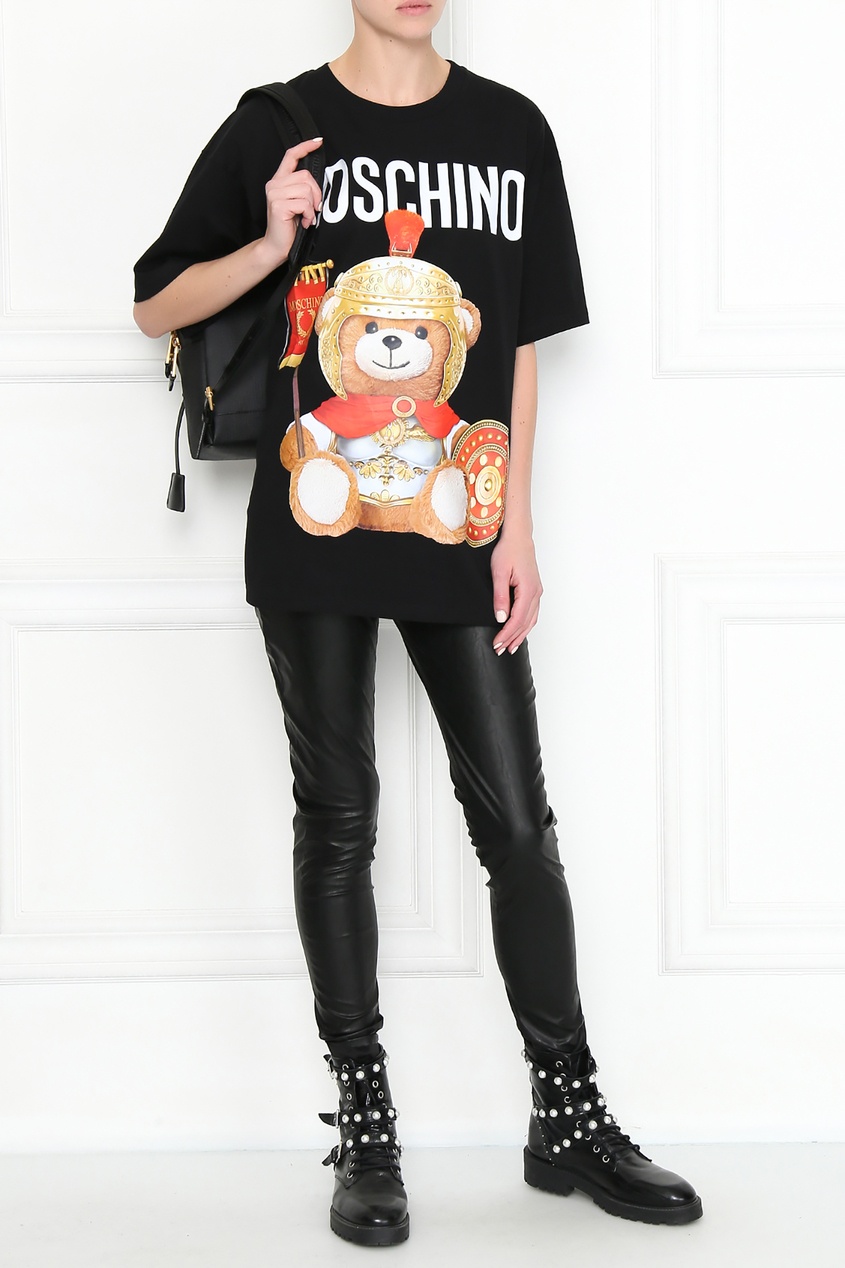 фото Черная футболка с принтом roman teddy bear Moschino