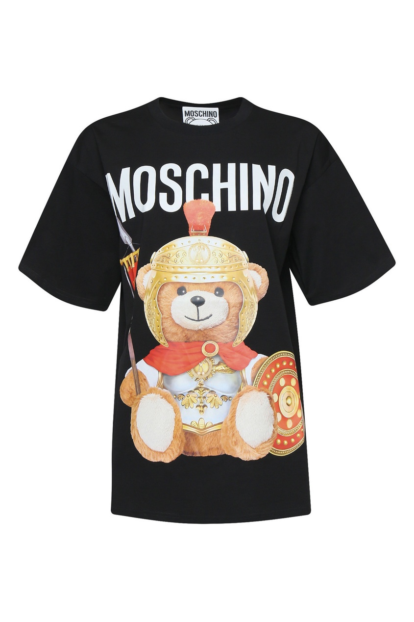 фото Черная футболка с принтом roman teddy bear Moschino