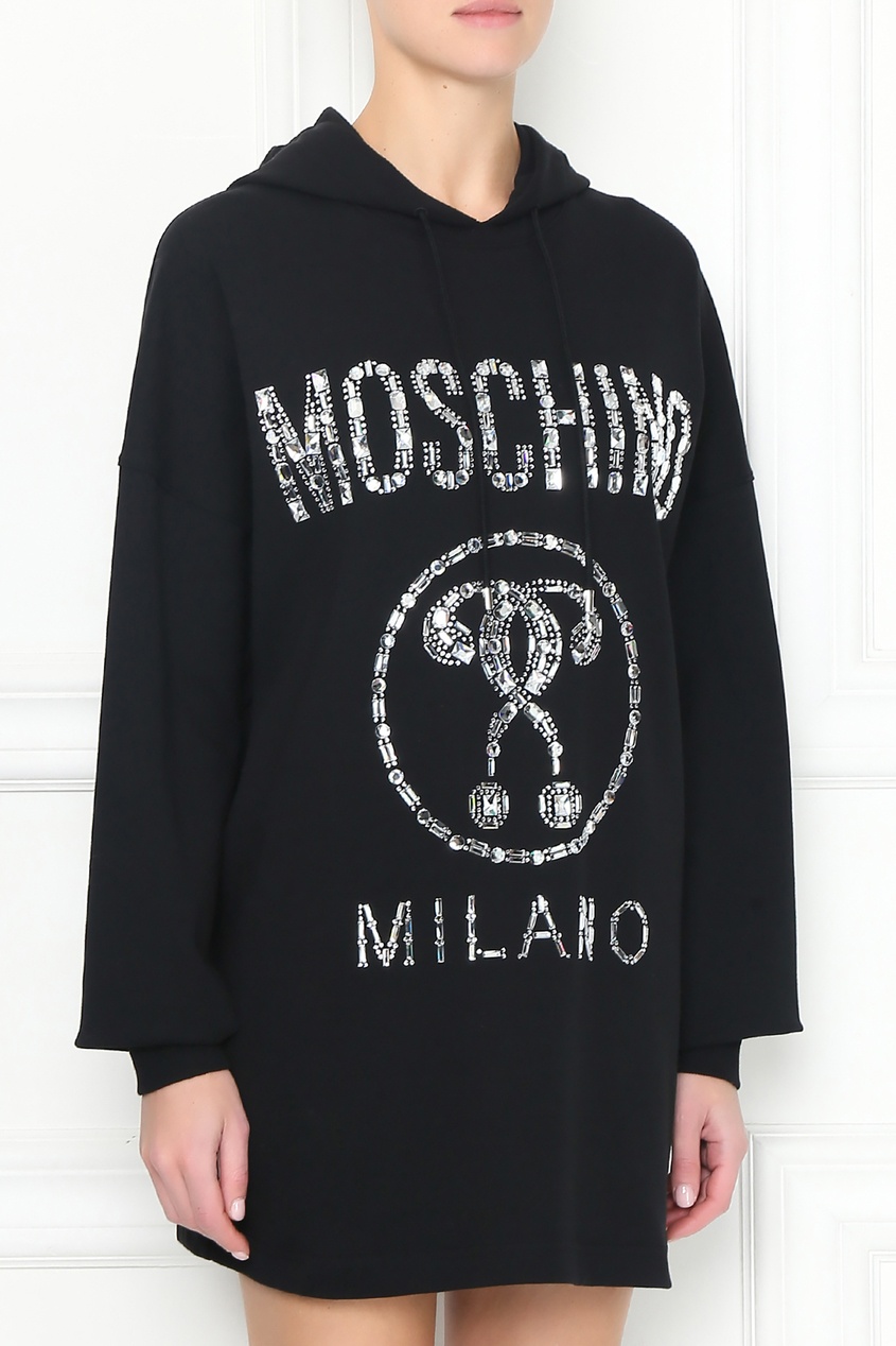 фото Платье-худи с декором из кристаллов moschino