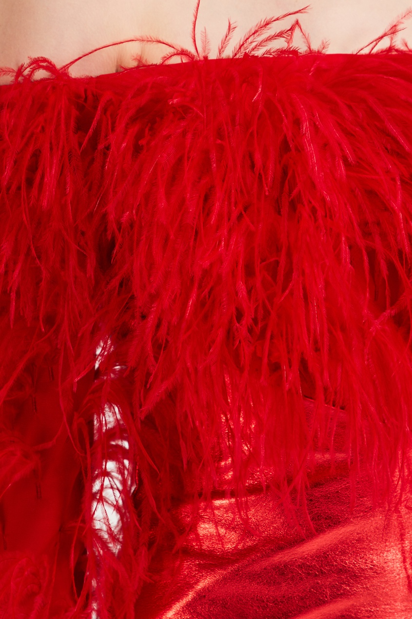 фото Красное кожаное платье мини с перьями yana dress