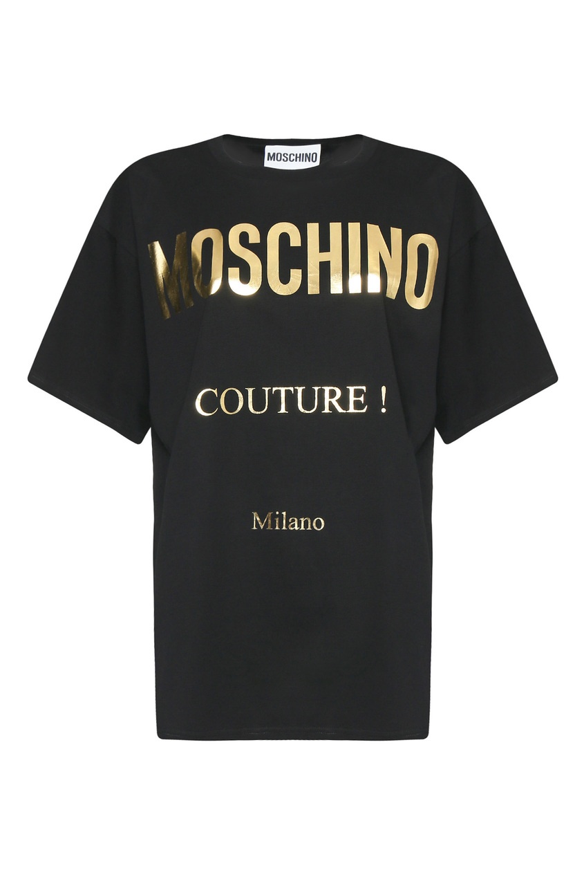 фото Черная футболка из хлопка с принтом moschino