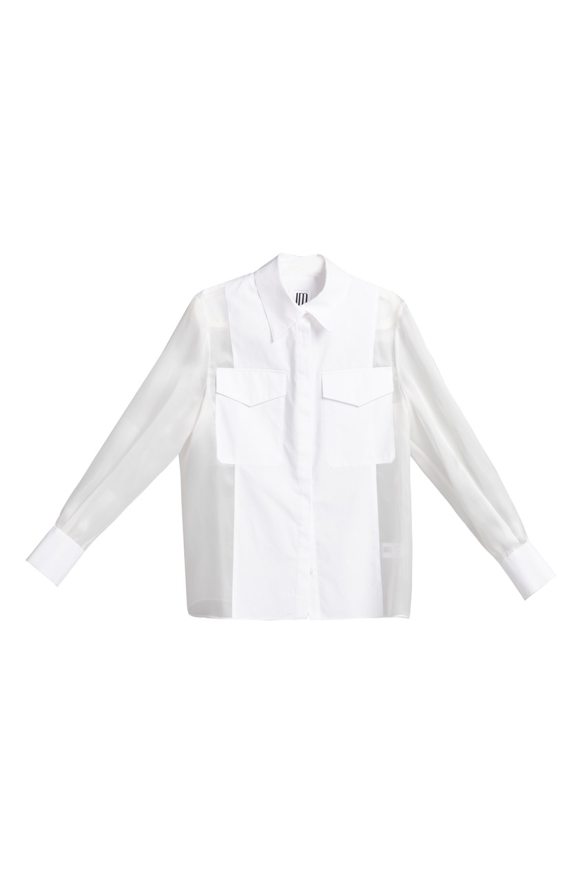 фото Белая комбинированная рубашка из шелка и хлопка Jm studio