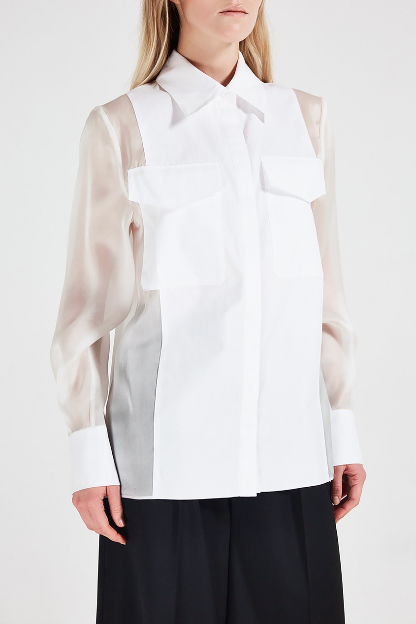 фото Белая комбинированная рубашка из шелка и хлопка Jm studio